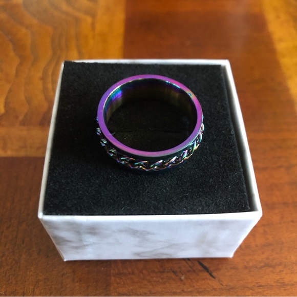 Men’s rainbow titanium steel chain band ring NWT 9 - Picture 8 of 11
